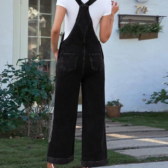 Women’s Loose Fit Denim Bib Baggy Overalls Straight Wide Leg M - Picture 5 of 7